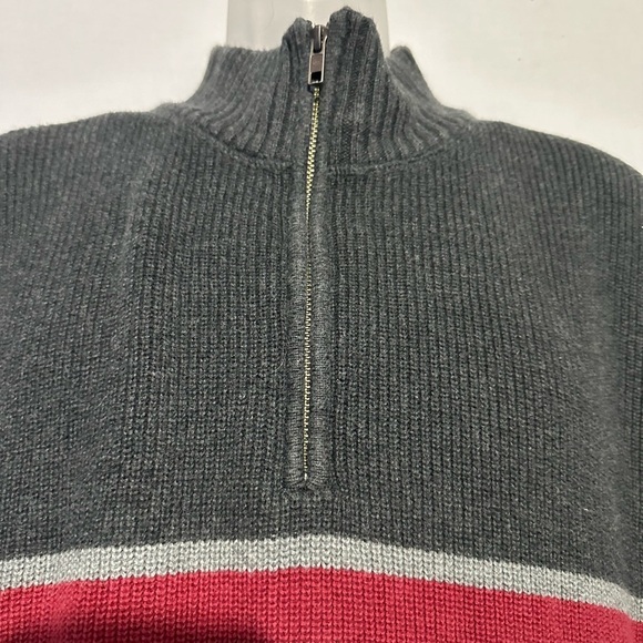 Eddie Bauer Men’s 1/4 Zip Sweater – Gray with Red Stripe – Size XXL - Picture 2 of 5